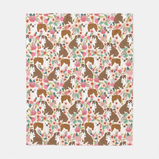 英国のブルドッグヴィンテージフローラ犬のパターン フリースブランケット (正面)