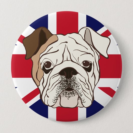 英国のブルドッグ及び英国国旗の円形ボタン 缶バッジ (正面)