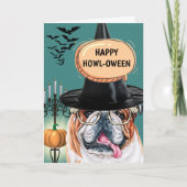 英国のブルドッグ可愛い犬の魔女めでたくさん泣く カード (正面)