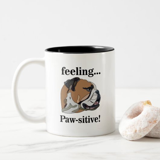 英国のブルドッグ感じの愛犬ママ ツートーンマグカップ (ドーナツ)