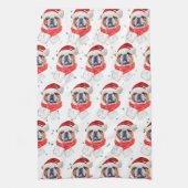 英国のブルドッグ犬がクリスマスを育てる キッチンタオル (縦)