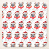 英国のブルドッグ犬がクリスマスを育てる スクエアペーパーコースター (正面)