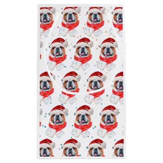 英国のブルドッグ犬がクリスマスを育てる スモールペーパーバッグ (裏面)