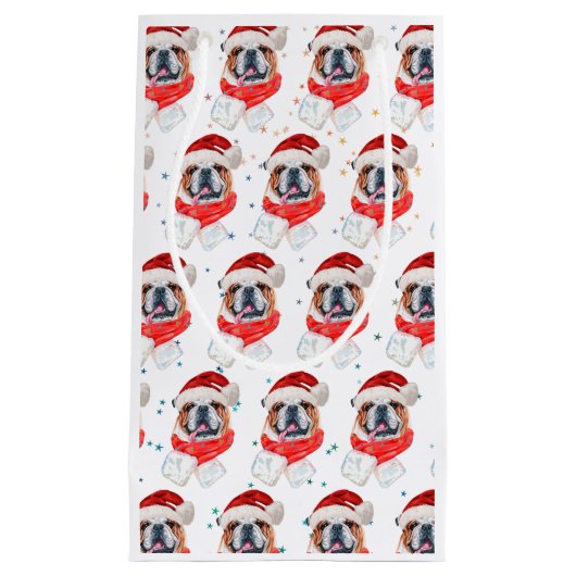 英国のブルドッグ犬がクリスマスを育てる スモールペーパーバッグ (正面)