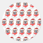 英国のブルドッグ犬がクリスマスを育てる ラウンドシール (正面)