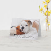 英国のブルドッグ遊の子犬とブルドッグ カード (黄色い花)