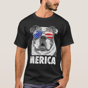 英国のブルドッグ7月4日メリカドッグUSA旗 Tシャツ