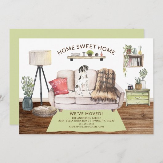 英国のポインタードッグの動くアナウンス 招待状 (正面/裏面)