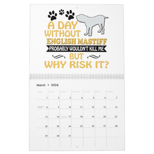 英国のマスティフのカレンダー2019 2020人のギフトの女性のお母さん カレンダー (3月 2026)