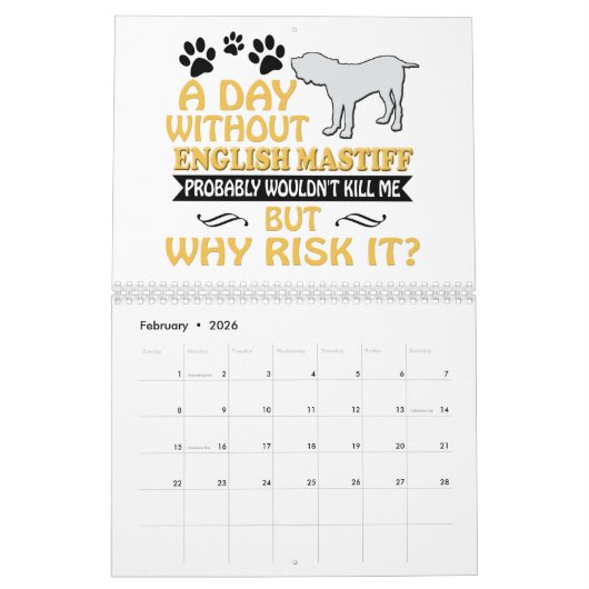 英国のマスティフのカレンダー2019 2020人のギフトの女性のお母さん カレンダー (2月 2026)