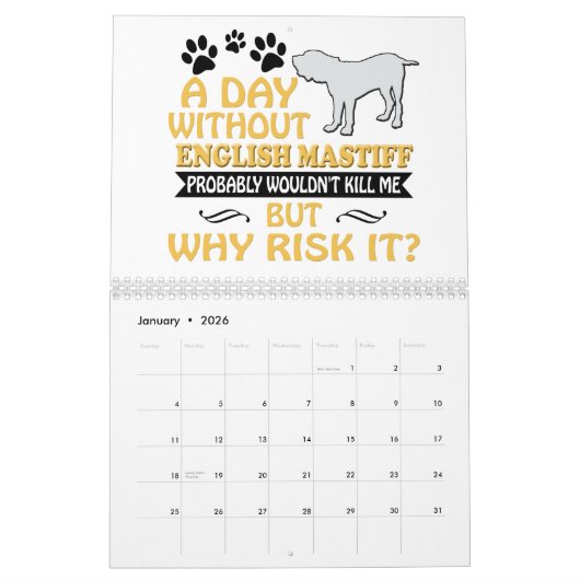 英国のマスティフのカレンダー2019 2020人のギフトの女性のお母さん カレンダー (1月 2026)
