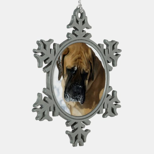 英国のマスティフのクリスマスのオーナメントの雪片 スノーフレークピューターオーナメント (左)