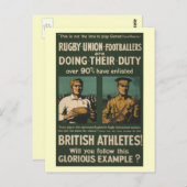 英国のラグビー、サッカー選手は義務を求める ポストカード (正面/裏面)