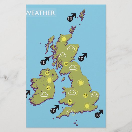 英国のレトロTV天気図 便箋 (正面)