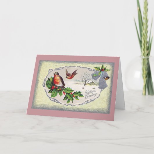 英国のロビンそしてシルバーベルのヴィンテージのクリスマス シーズンカード (正面)