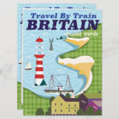 英国のヴィンテージ列車旅行ポスター 招待状 (正面/裏面)