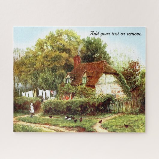 英国の別荘、少女、鶏の水彩 ジグソーパズル (横)