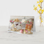 英国の午後のお茶、Scones、フォンダンの空想 カード (黄色い花)