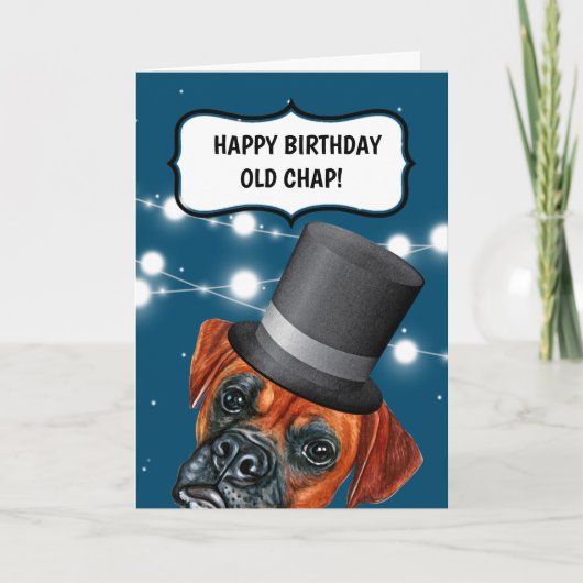 英国の古い男のユーモアでトップハットを着たボクサー犬 カード (正面)