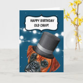 英国の古い男のユーモアでトップハットを着たボクサー犬 カード (黄色い花)