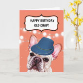 英国の古い男のユーモアの格子帽子を着たブルドッグ カード (黄色い花)