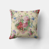英国の国のピンクの赤い茶バラの花束のヴィンテージ クッション (裏面)