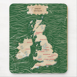 英国の地図 ビンテージ グリーン ポスター マウスパッド