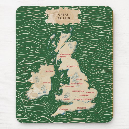 英国の地図 ビンテージ グリーン ポスター マウスパッド (正面)