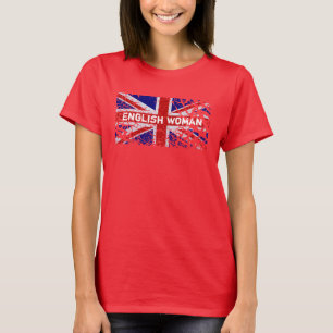 英国の女性 + ペンキの英国国旗の旗の皮をむくこと Tシャツ