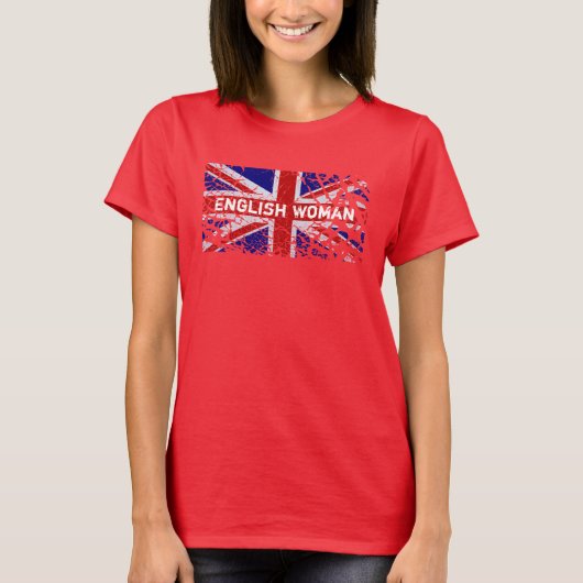 英国の女性 + ペンキの英国国旗の旗の皮をむくこと Tシャツ (正面)