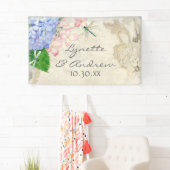 英国の庭のアジサイwのトンボの水彩画 横断幕 (インサイチュ)