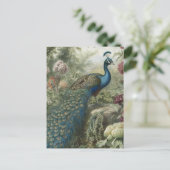英国の庭の孔雀の植物的なシーン ポストカード (スタンド正面)