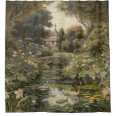 英国の庭の白鳥の植物界 シャワーカーテン (正面)