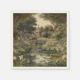 英国の庭の白鳥の植物界 スタンダードカクテルナプキン