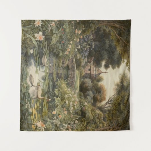 英国の庭の白鳥の植物界 タペストリー (正面(横))