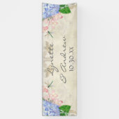 英国の庭の青いアジサイのトンボの水彩画 横断幕 (縦)