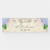 英国の庭の青いアジサイのトンボの水彩画 横断幕 (横)