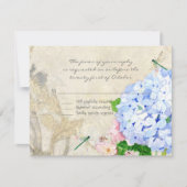 英国の庭、青いnのピンクのアジサイの水彩画 出欠カード (正面)