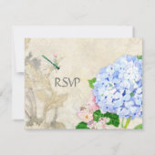 英国の庭、青いnのピンクのアジサイの水彩画 出欠カード (裏面)