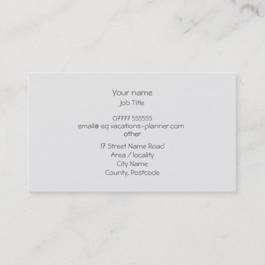 英国の旅行休暇の宛先プランナー 名刺 (裏面)