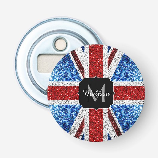 英国の旗 赤 青 白 きらきら 光る モノグラム 栓抜き (正面)