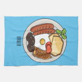 英国の朝食の漫画イラストレーション キッチンタオル (横)