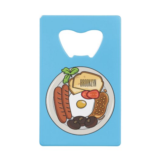 英国の朝食の漫画イラストレーション クレジットカード栓抜き (正面)