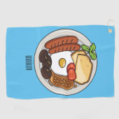 英国の朝食の漫画イラストレーション ゴルフタオル (横)