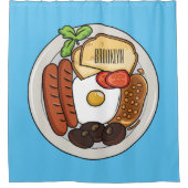 英国の朝食の漫画イラストレーション シャワーカーテン (正面)