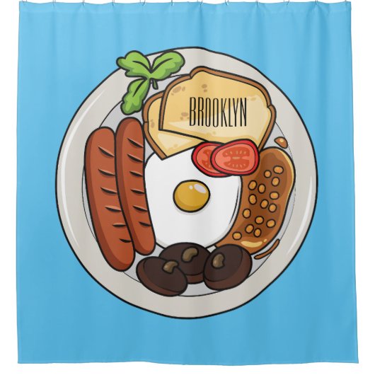 英国の朝食の漫画イラストレーション シャワーカーテン (正面)