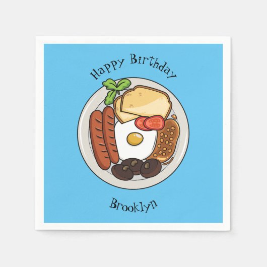 英国の朝食の漫画イラストレーション スタンダードカクテルナプキン (正面)