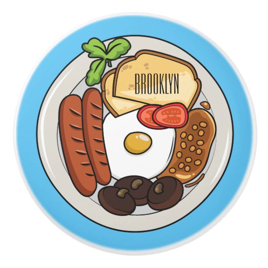 英国の朝食の漫画イラストレーション セラミックノブ (正面)