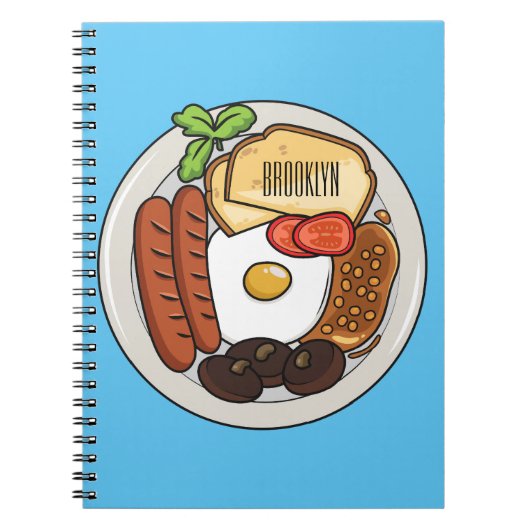 英国の朝食の漫画イラストレーション ノートブック (正面)