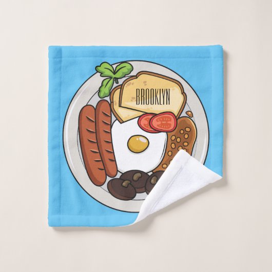 英国の朝食の漫画イラストレーション バスタオルセット (ウォッシュタオル)